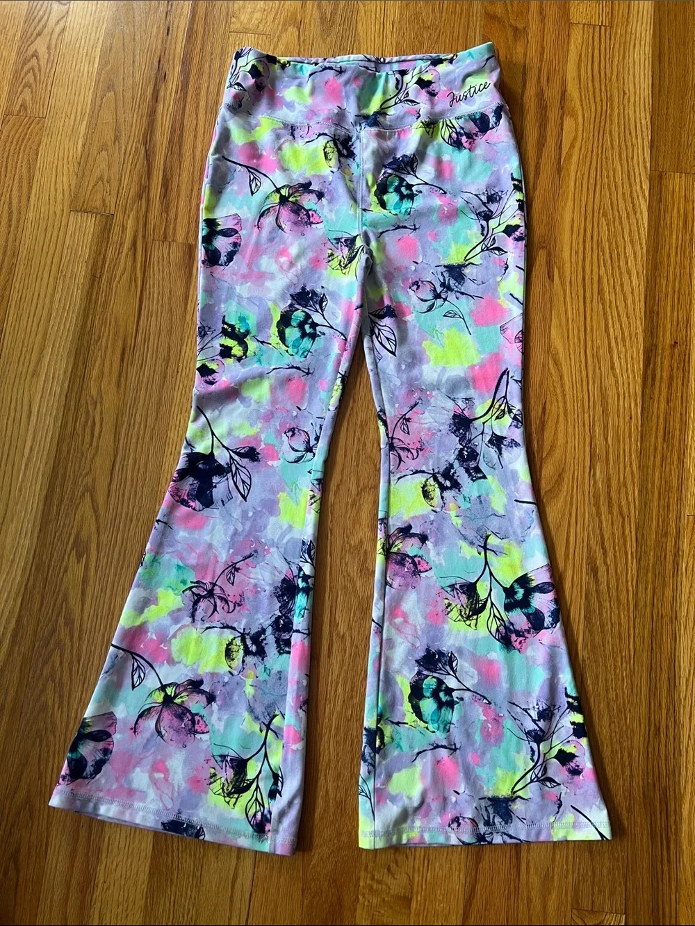 Justice Girls' Neon Pastel Floral Leggings - Pink, Yellow, Green, Blue